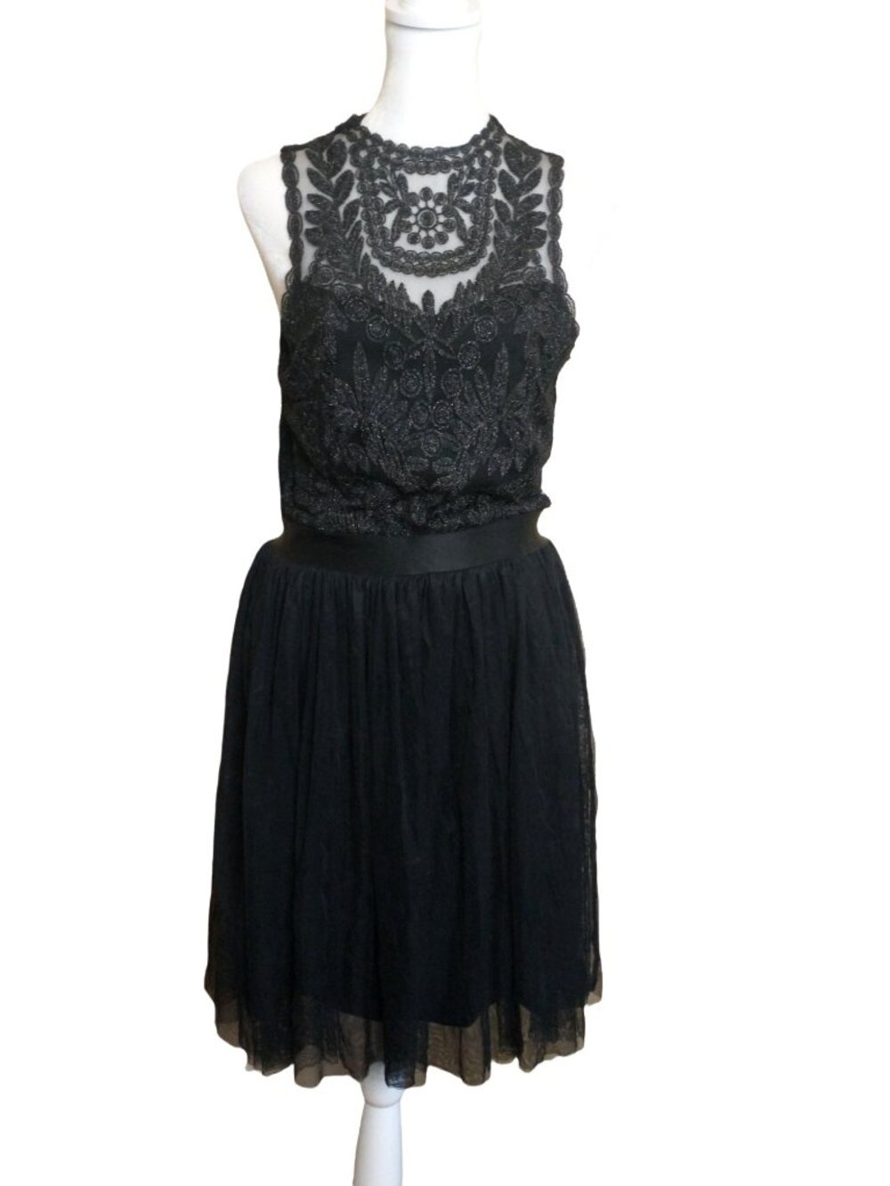 Black Lace A Line Ballerina Core Cocktail Dress Size Small - Picture 2 of 12
